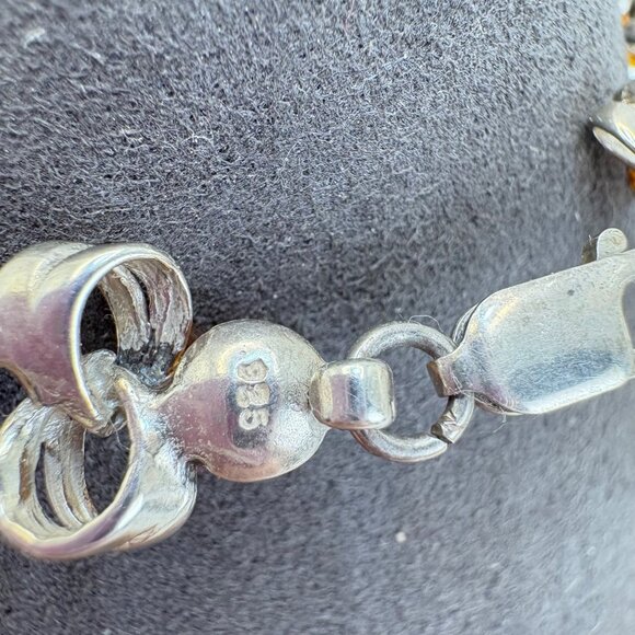 VTG Sterling Silver 925 Amber Interlocking Station Bracelet Size 7.5" Length - Picture 8 of 12